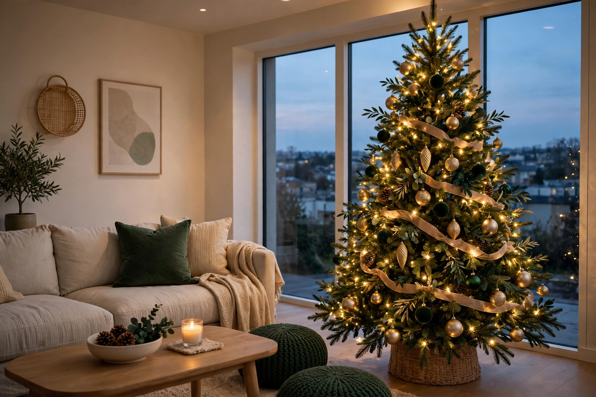 christmas decor trends colors 2026 — cozy living room with tree styled in this year's trending colors