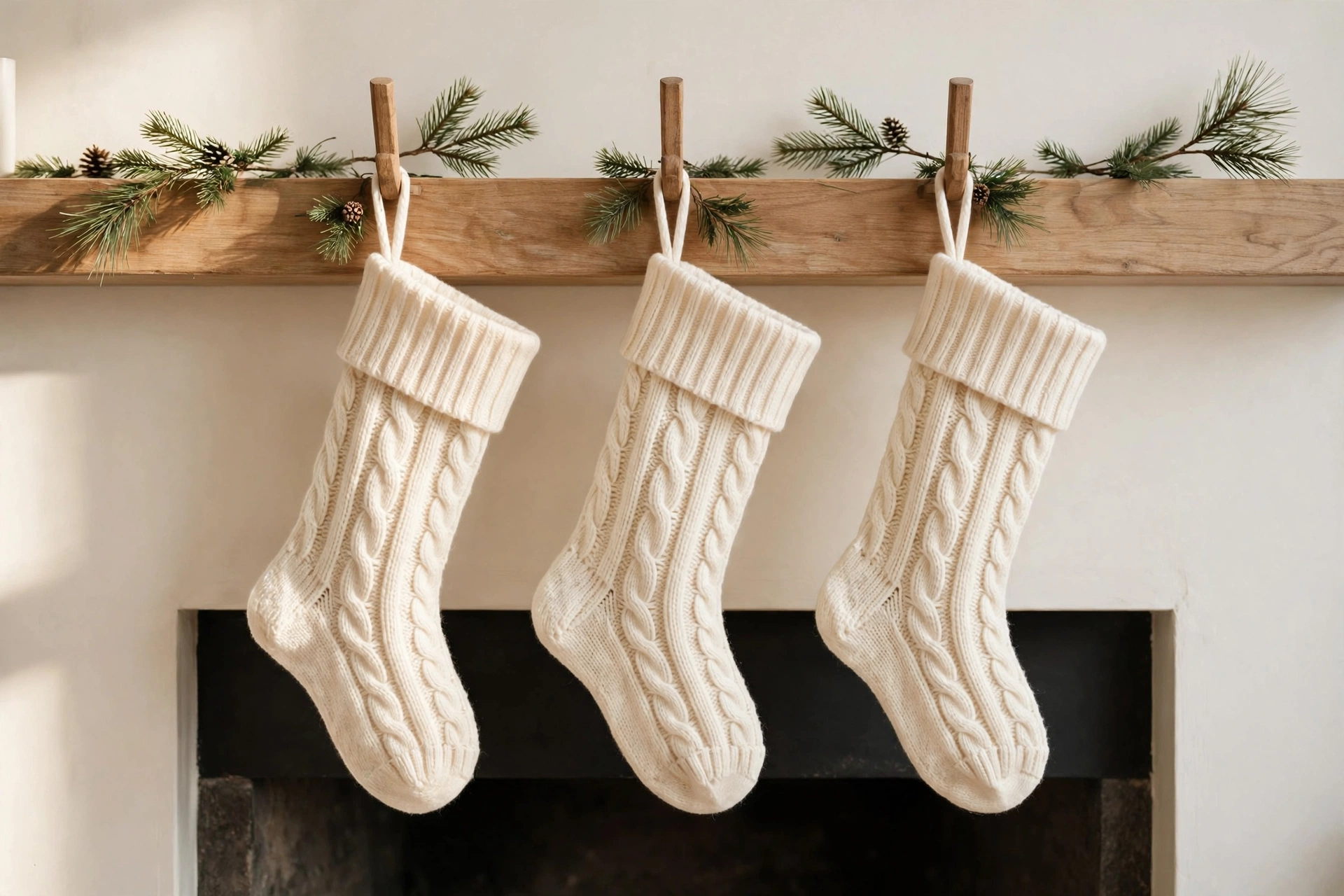 Matching knit stockings on a christmas mantel — christmas mantel decor ideas 2026